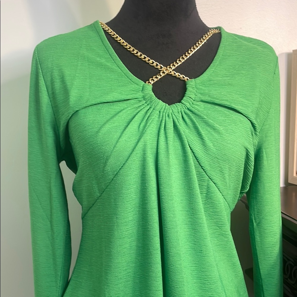 MICHAEL Michael Kors Green Ruched Long Sleeve Blouse